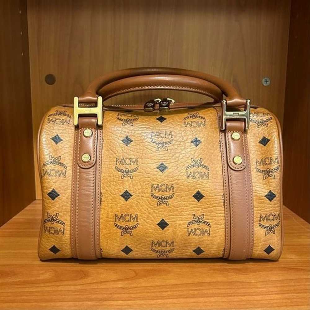 MCM Boston Cognac Leather Handbag with Bag Charm - image 8