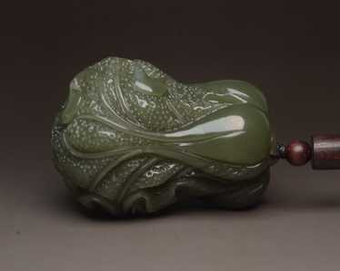 Chinese Natural Green Hetian Jade Carved Cabbage … - image 1