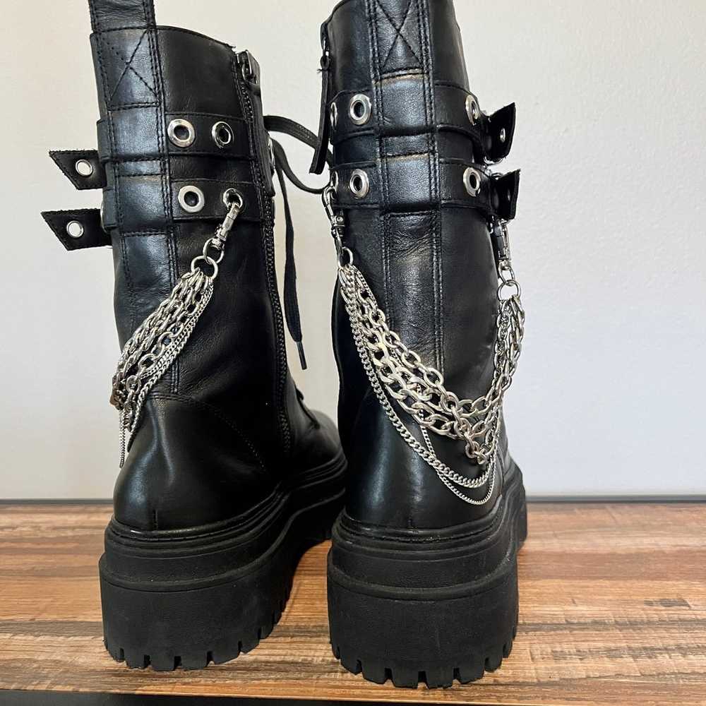 Zara Leather Platform  Black Combat Boots With Re… - image 5