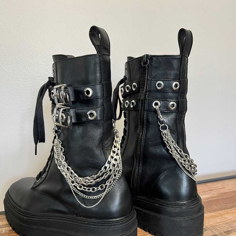 Zara Leather Platform  Black Combat Boots With Re… - image 6