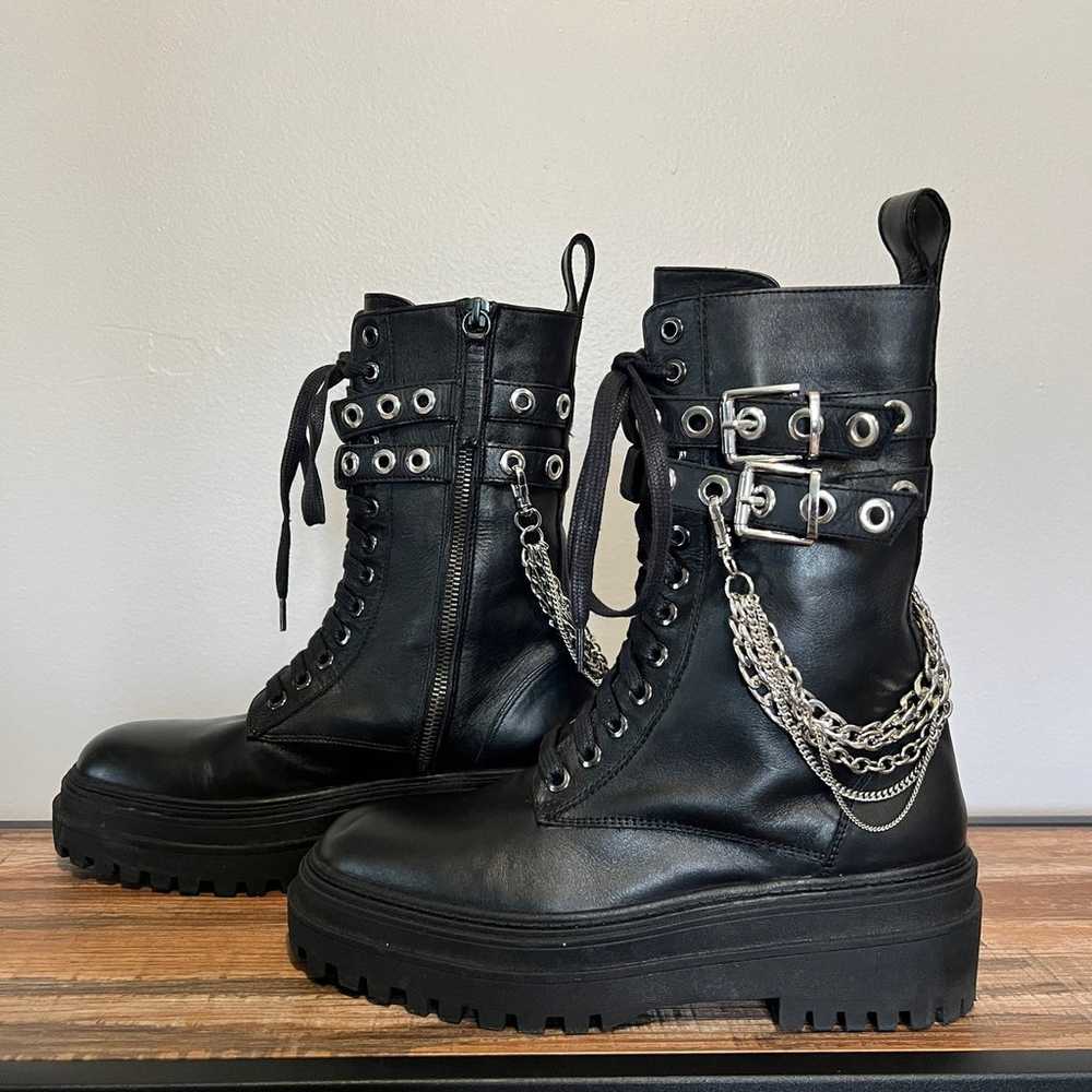 Zara Leather Platform  Black Combat Boots With Re… - image 7