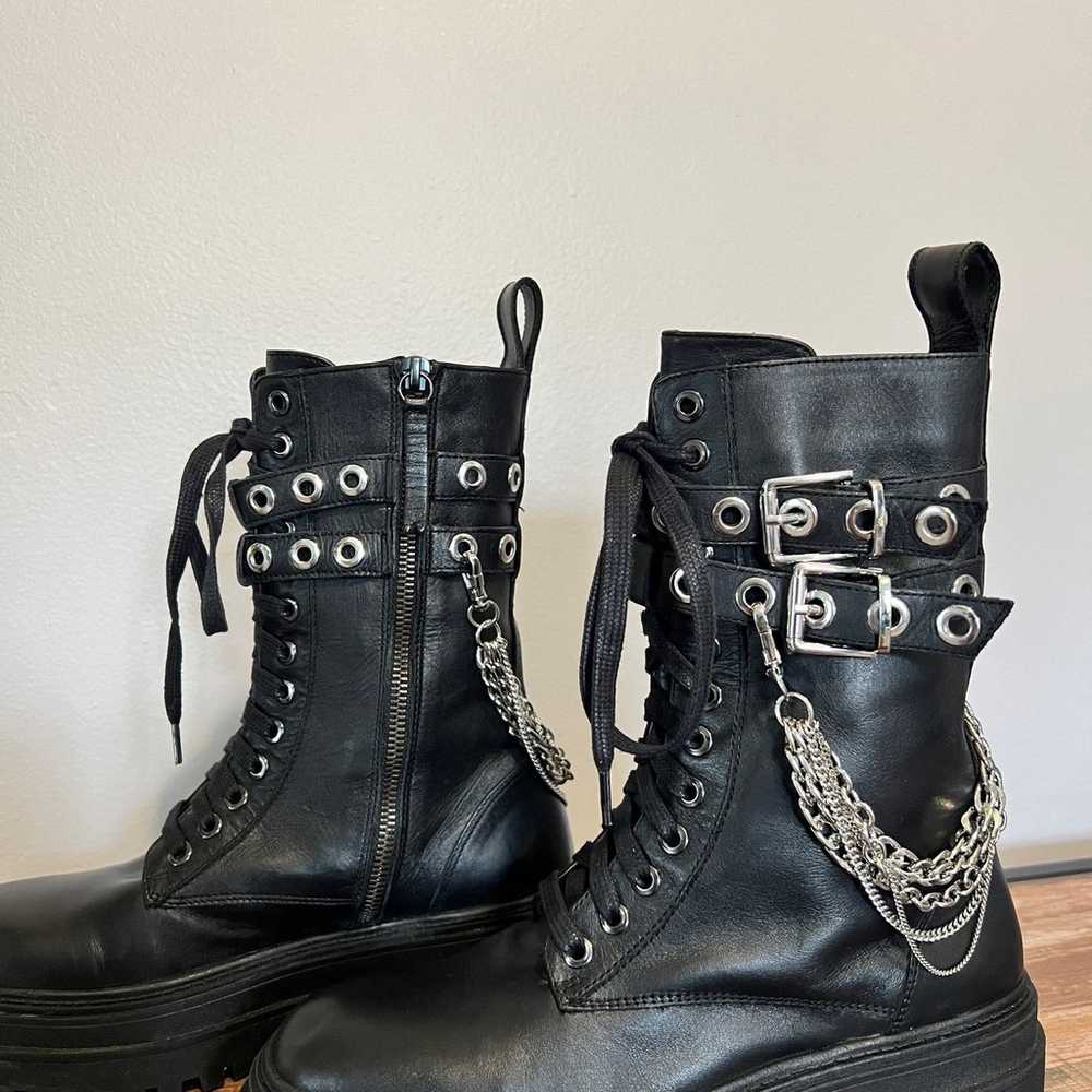 Zara Leather Platform  Black Combat Boots With Re… - image 8