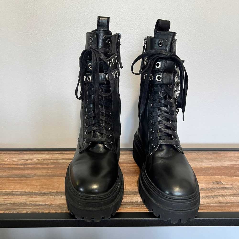 Zara Leather Platform  Black Combat Boots With Re… - image 9