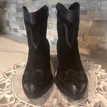 Reba Black Suede Cowboy Boots 6.5 - image 1