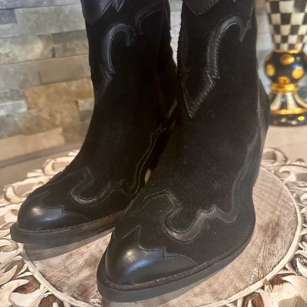 Reba Black Suede Cowboy Boots 6.5 - image 4