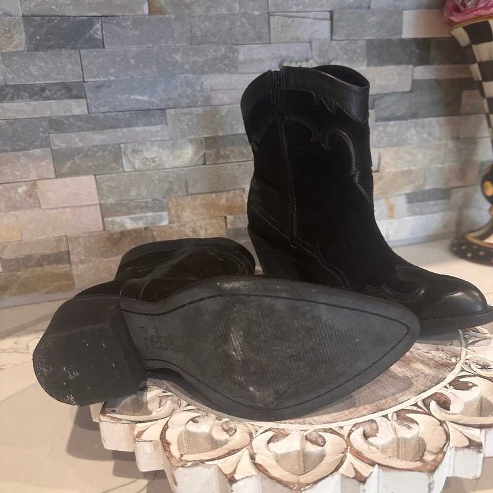 Reba Black Suede Cowboy Boots 6.5 - image 5