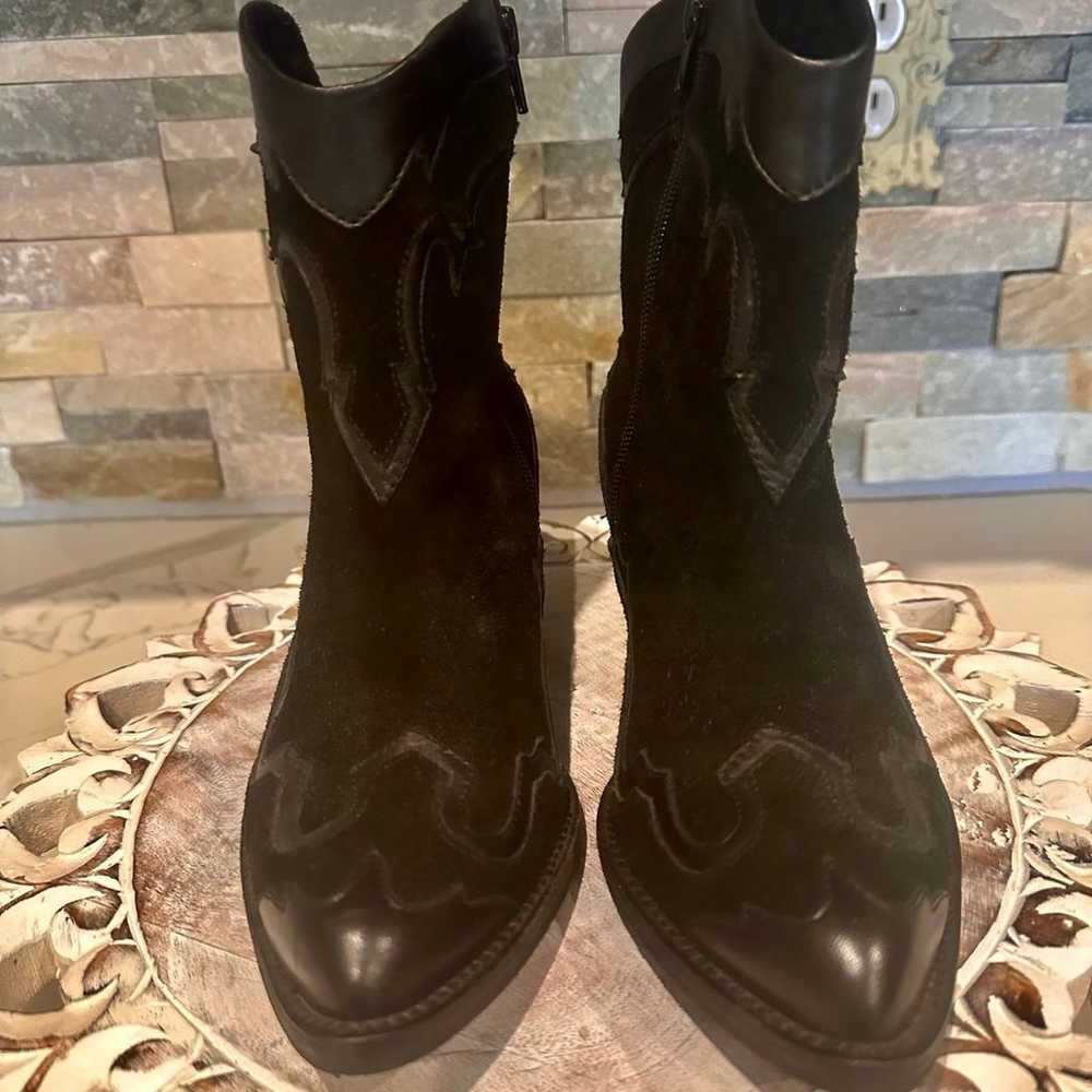 Reba Black Suede Cowboy Boots 6.5 - image 8