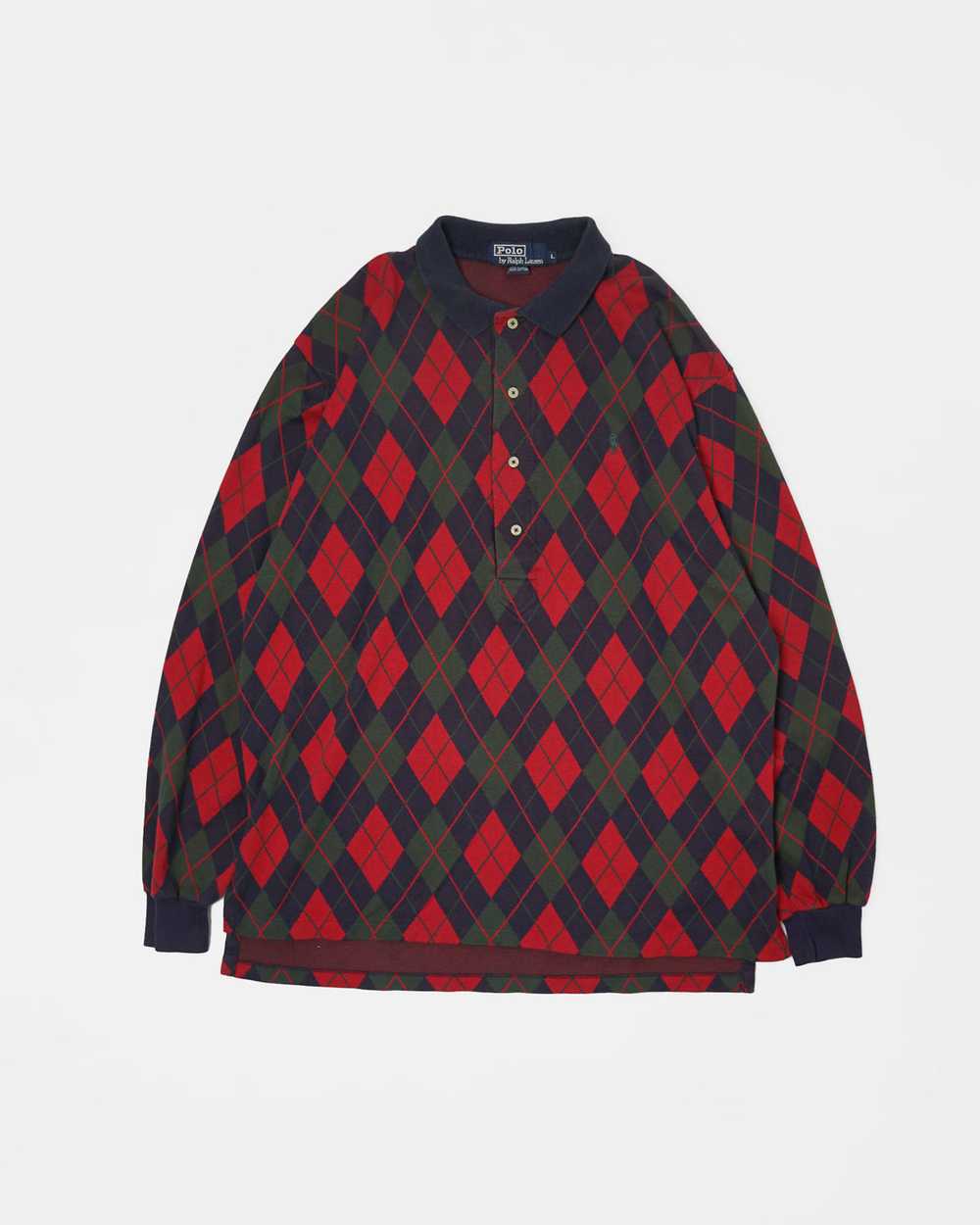 Knit Polo L/S / Navy Argyle - image 4