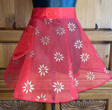 Vintage 1950's Sheer Red & Gold Kitchen Apron - image 1