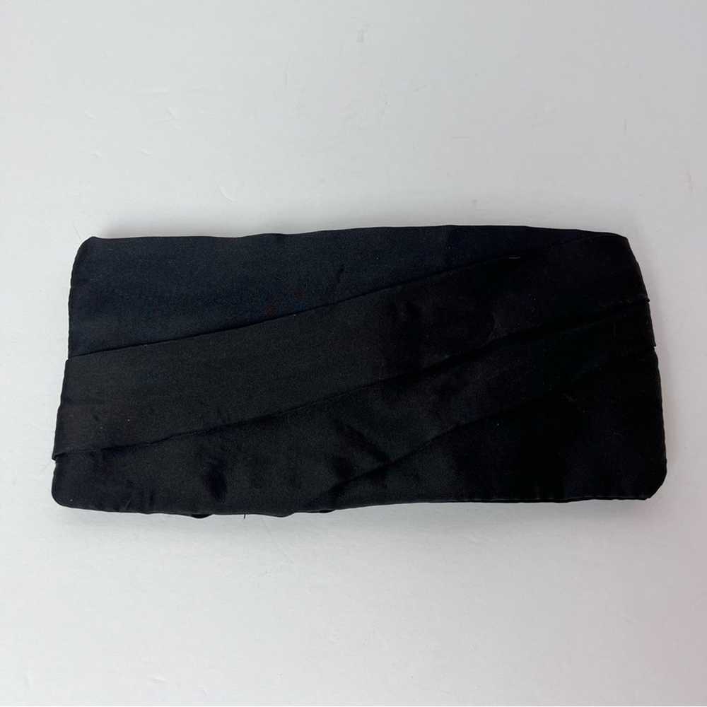 Vintage Black Satin Fabric Pleated Evening Clutch… - image 11