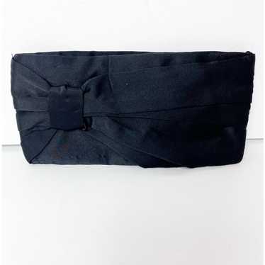 Vintage Black Satin Fabric Pleated Evening Clutch… - image 1