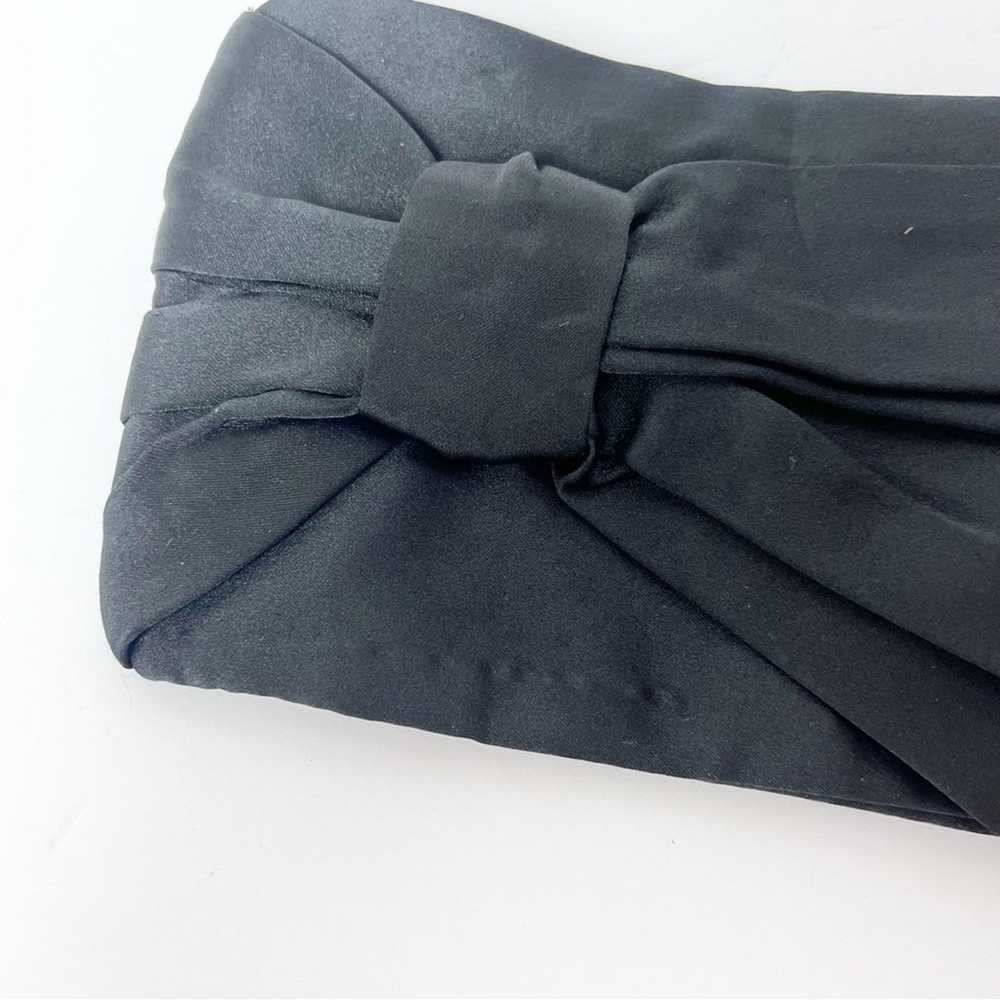 Vintage Black Satin Fabric Pleated Evening Clutch… - image 2