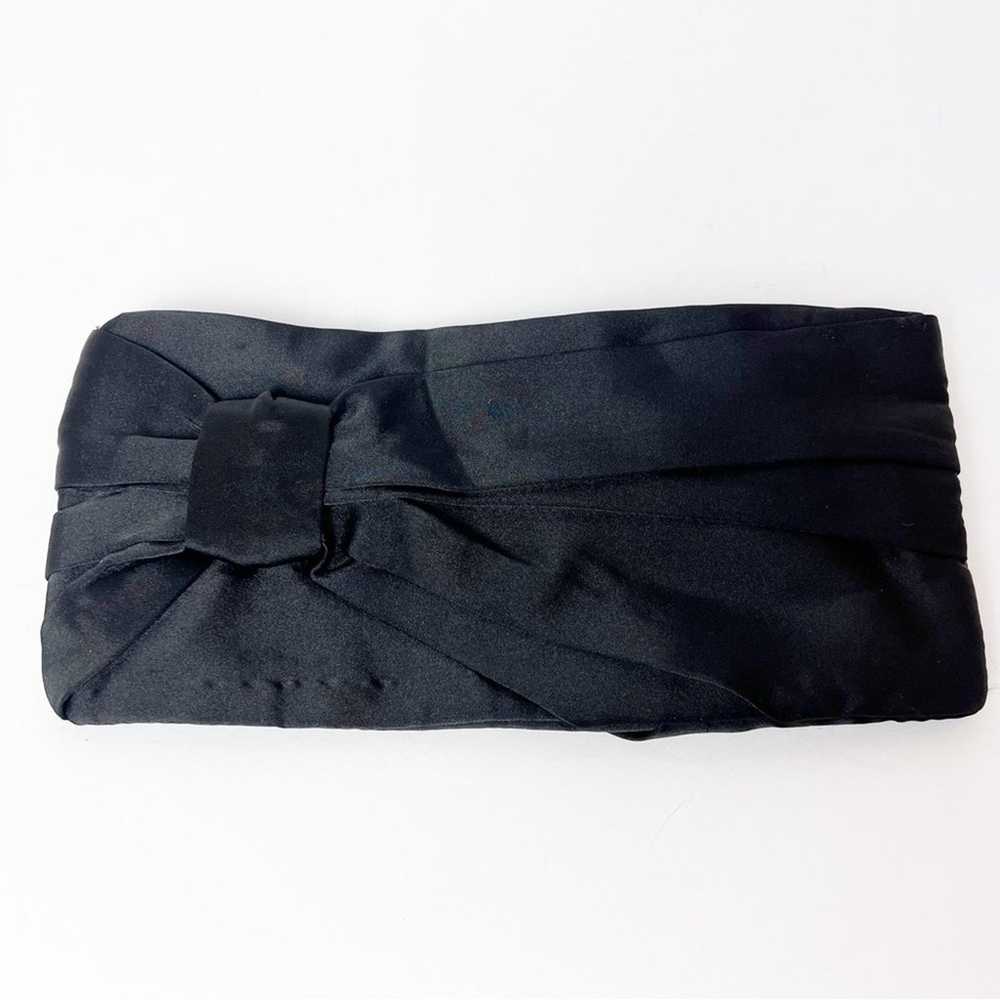 Vintage Black Satin Fabric Pleated Evening Clutch… - image 3