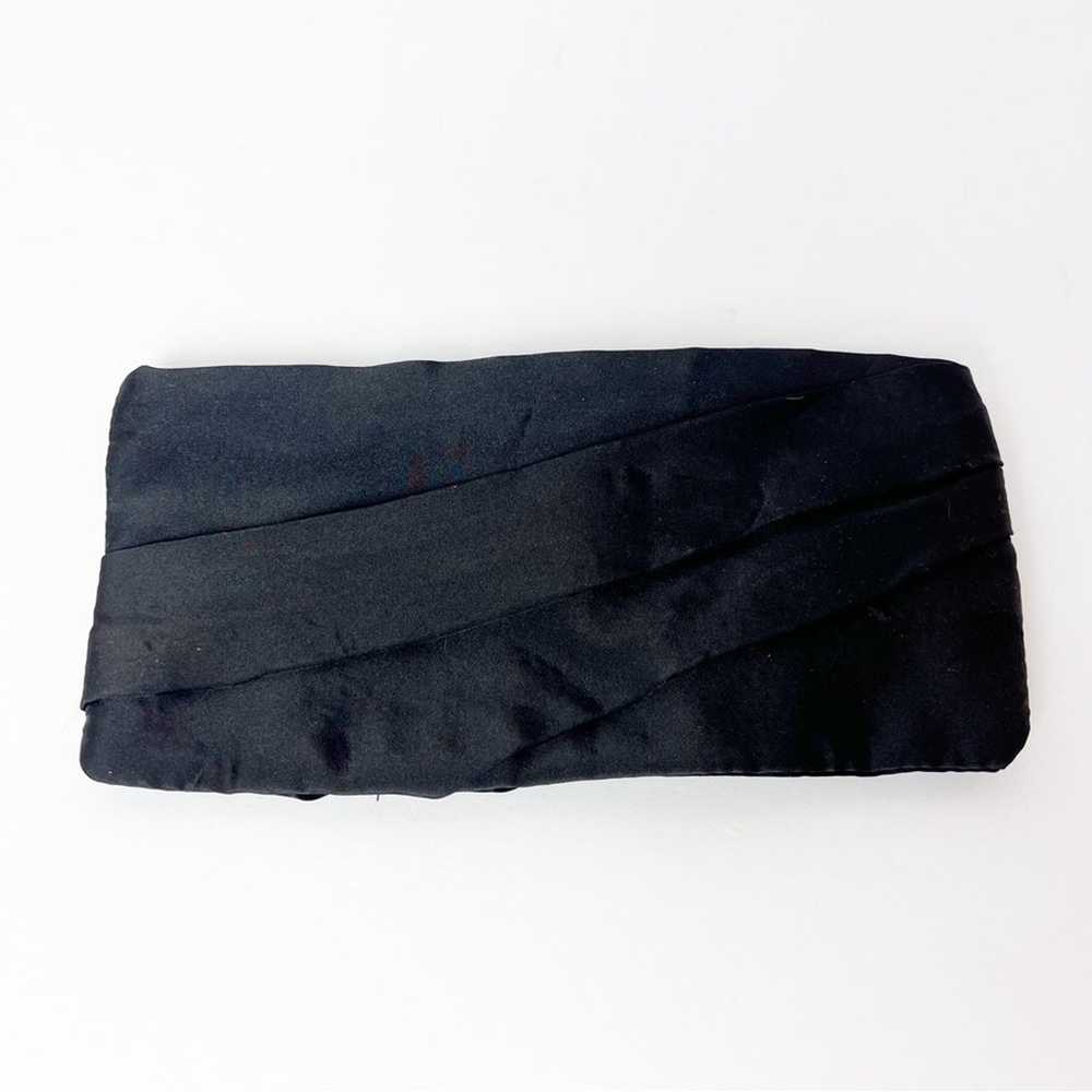 Vintage Black Satin Fabric Pleated Evening Clutch… - image 4