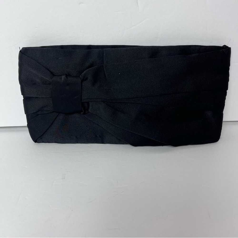 Vintage Black Satin Fabric Pleated Evening Clutch… - image 8