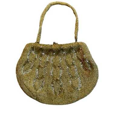 Vintage Gold Beaded Sequin Evening Bag Handbag Cl… - image 1