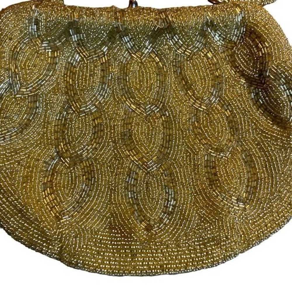 Vintage Gold Beaded Sequin Evening Bag Handbag Cl… - image 3