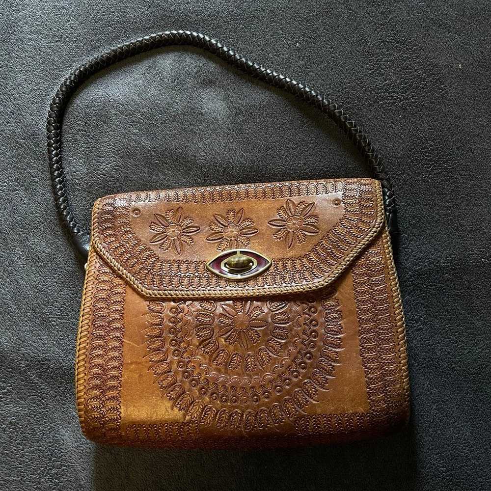 EUC Vintage tooled leather boho mandala floral pu… - image 1
