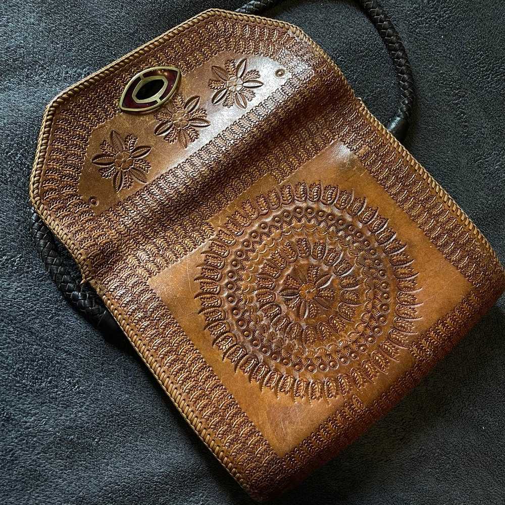 EUC Vintage tooled leather boho mandala floral pu… - image 5