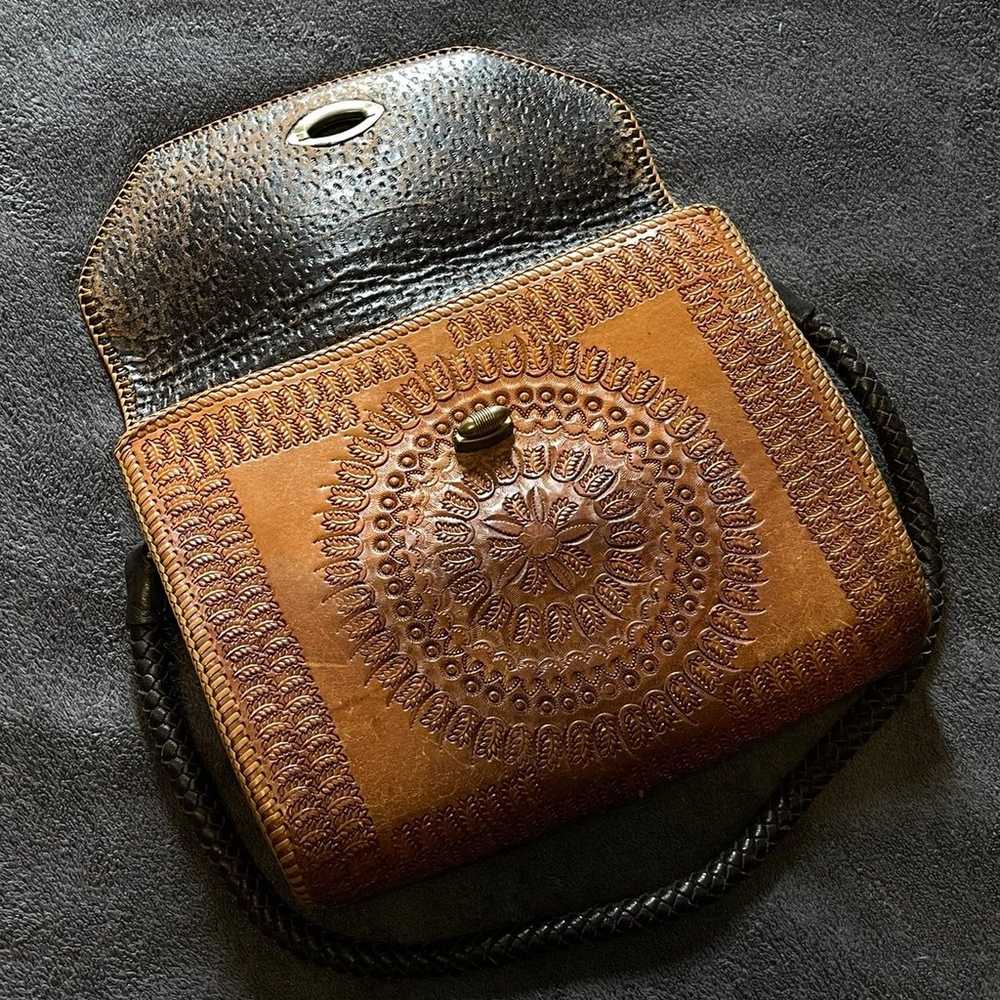 EUC Vintage tooled leather boho mandala floral pu… - image 9
