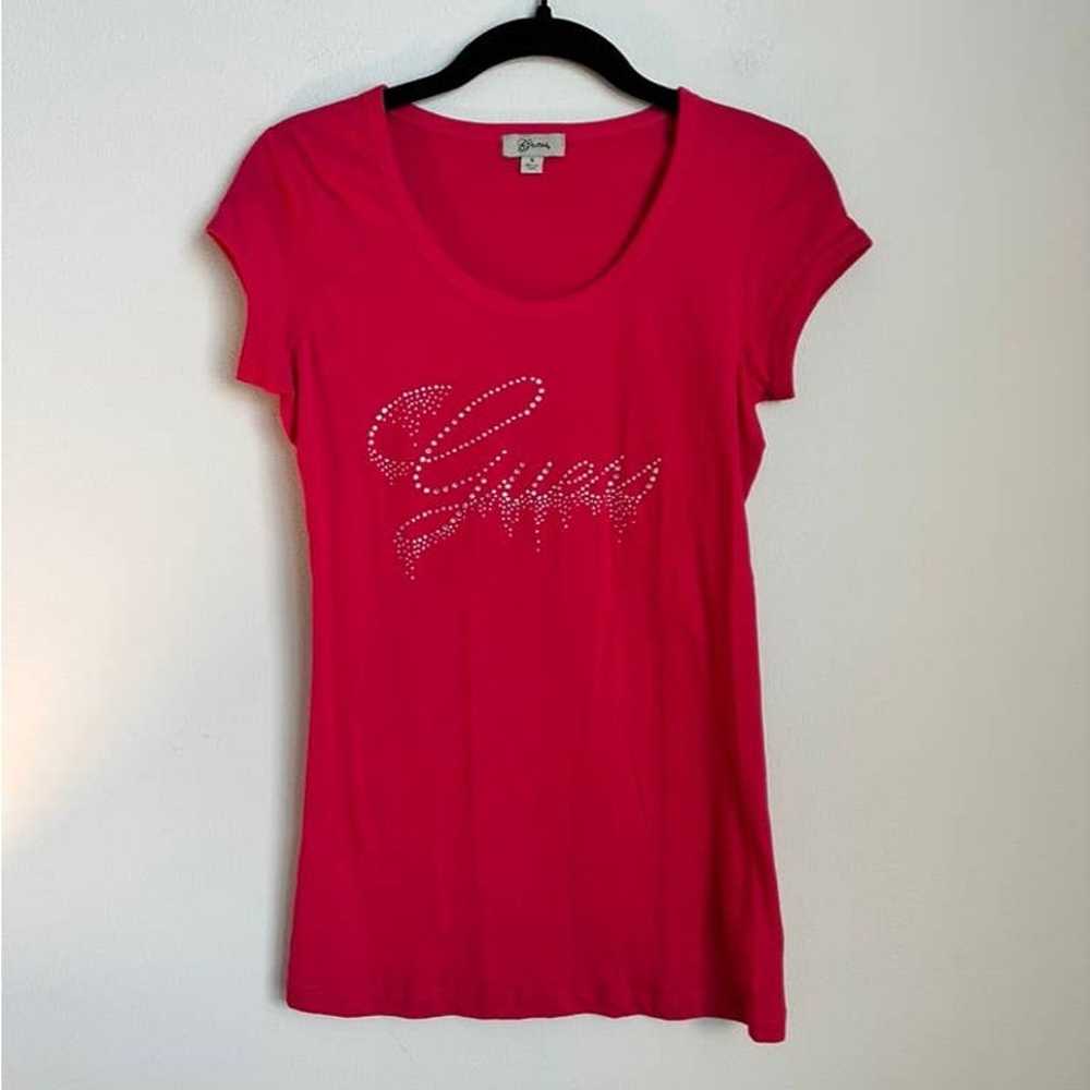 Vintage Guess Pink Cotton Rhinestone Logo T-Shirt… - image 6