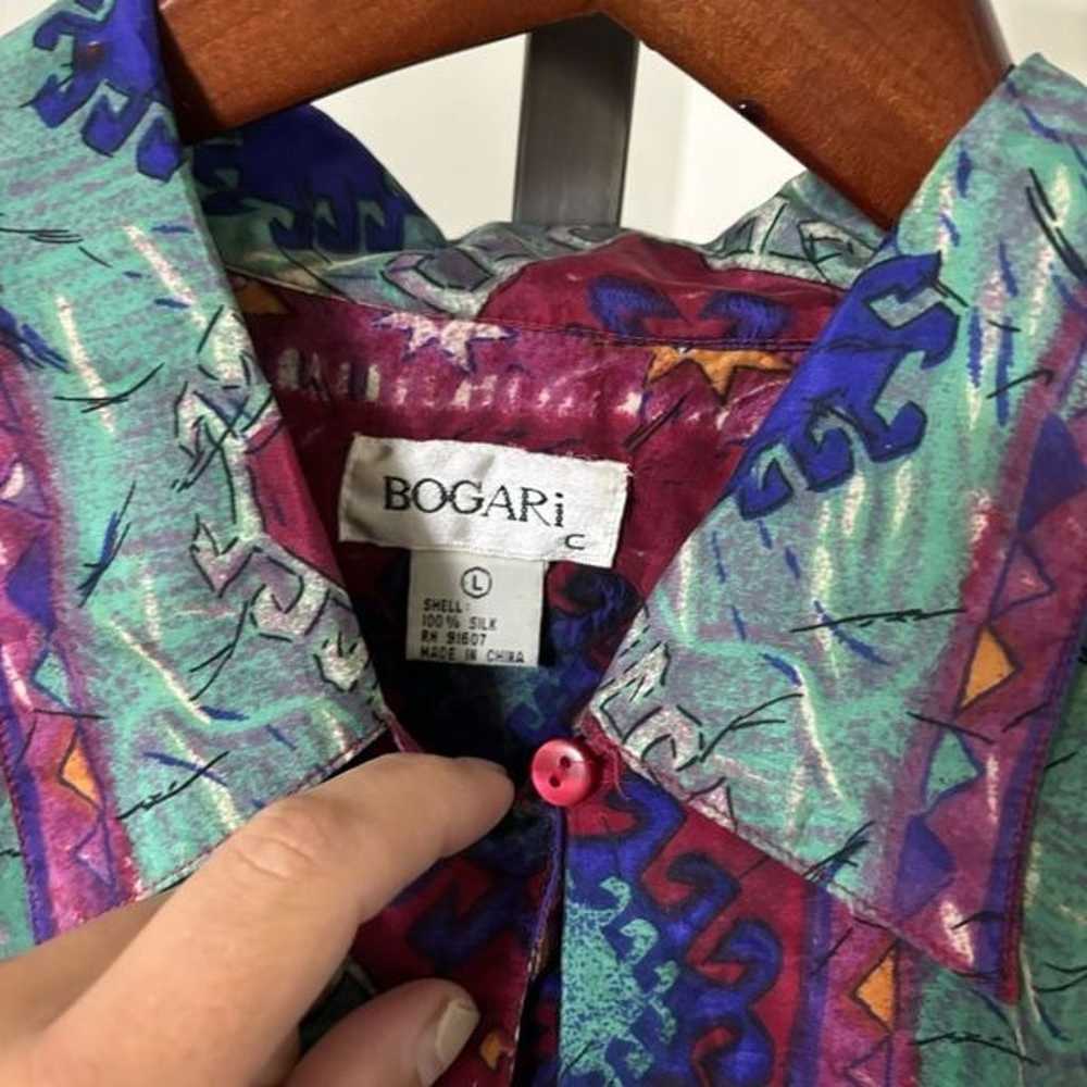 Vintage Bogari 100% Silk Button Down Short Sleeve… - image 2