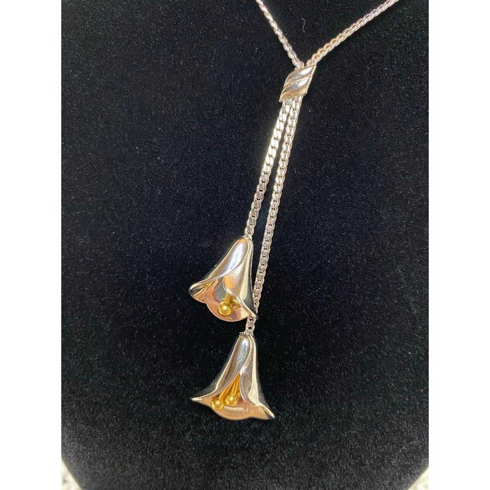 Avon Signed Vintage Cala lilies necklace silver t… - image 2