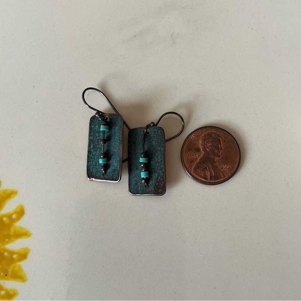 Handmade Beaded Copper Metal Earrings Rustic Blue… - image 4