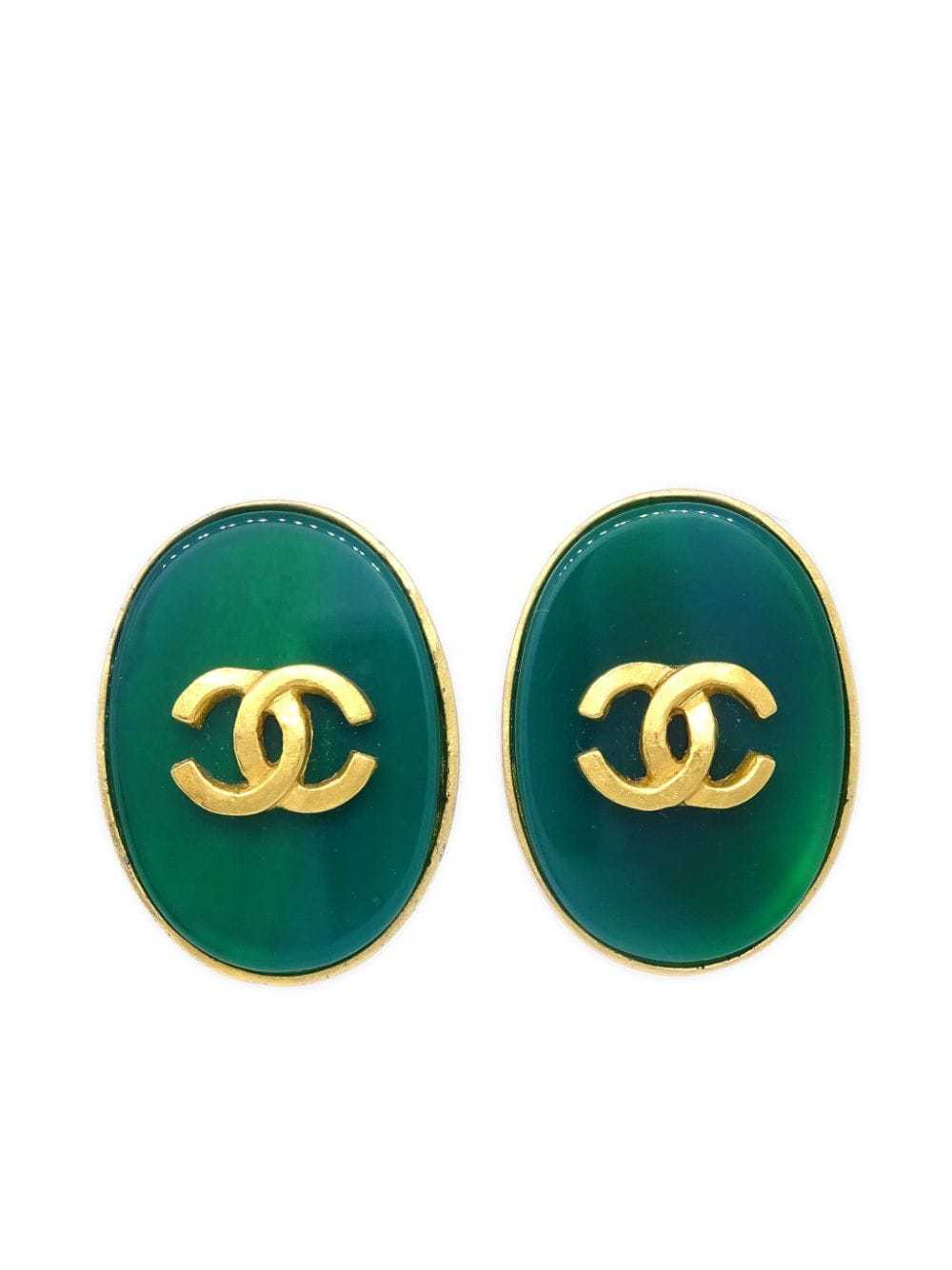 CHANEL Pre-Owned 1995 CC oval clip-on earrings - … - image 1