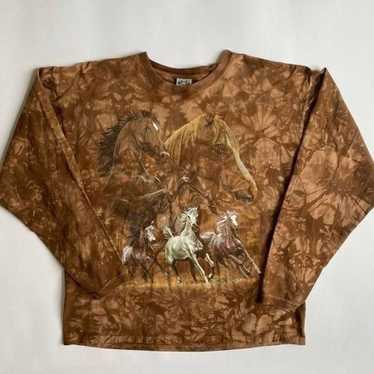 Vintage brown tie dye horse shirt - image 1