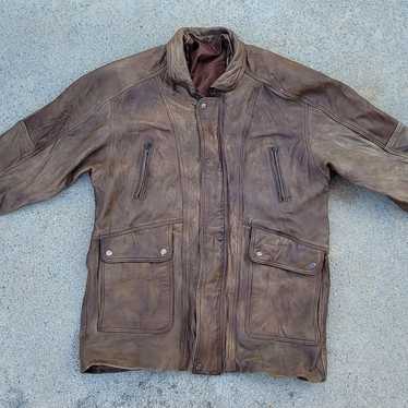 Vtg Leather Parka Jacket - image 1