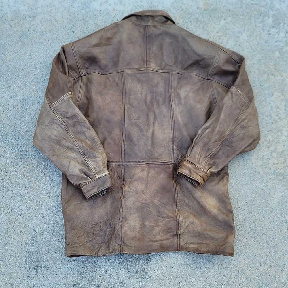 Vtg Leather Parka Jacket - image 3