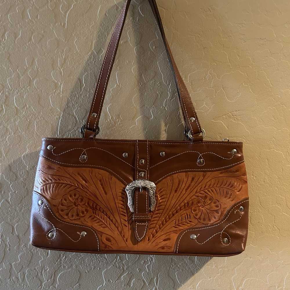 American West Tooled Leather Shoulder Bag - image 1