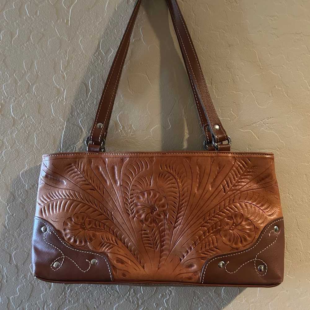 American West Tooled Leather Shoulder Bag - image 2