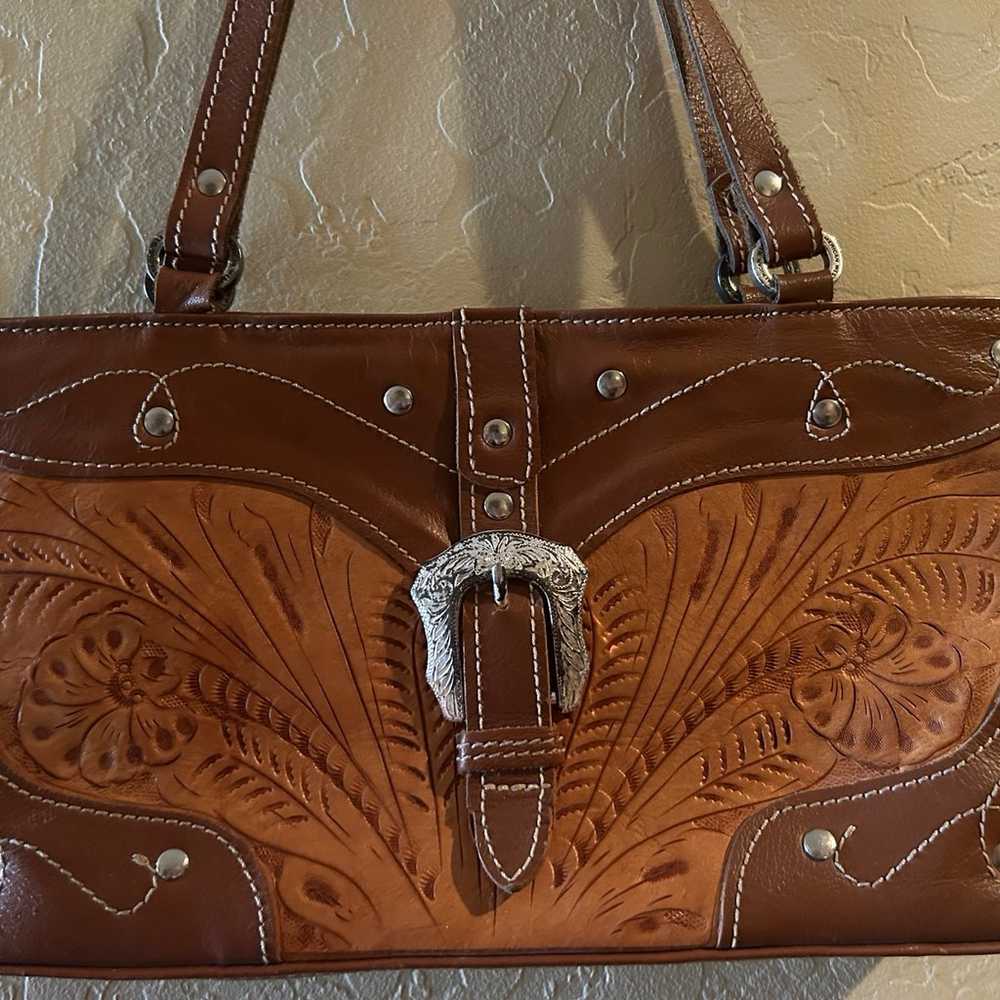 American West Tooled Leather Shoulder Bag - image 3