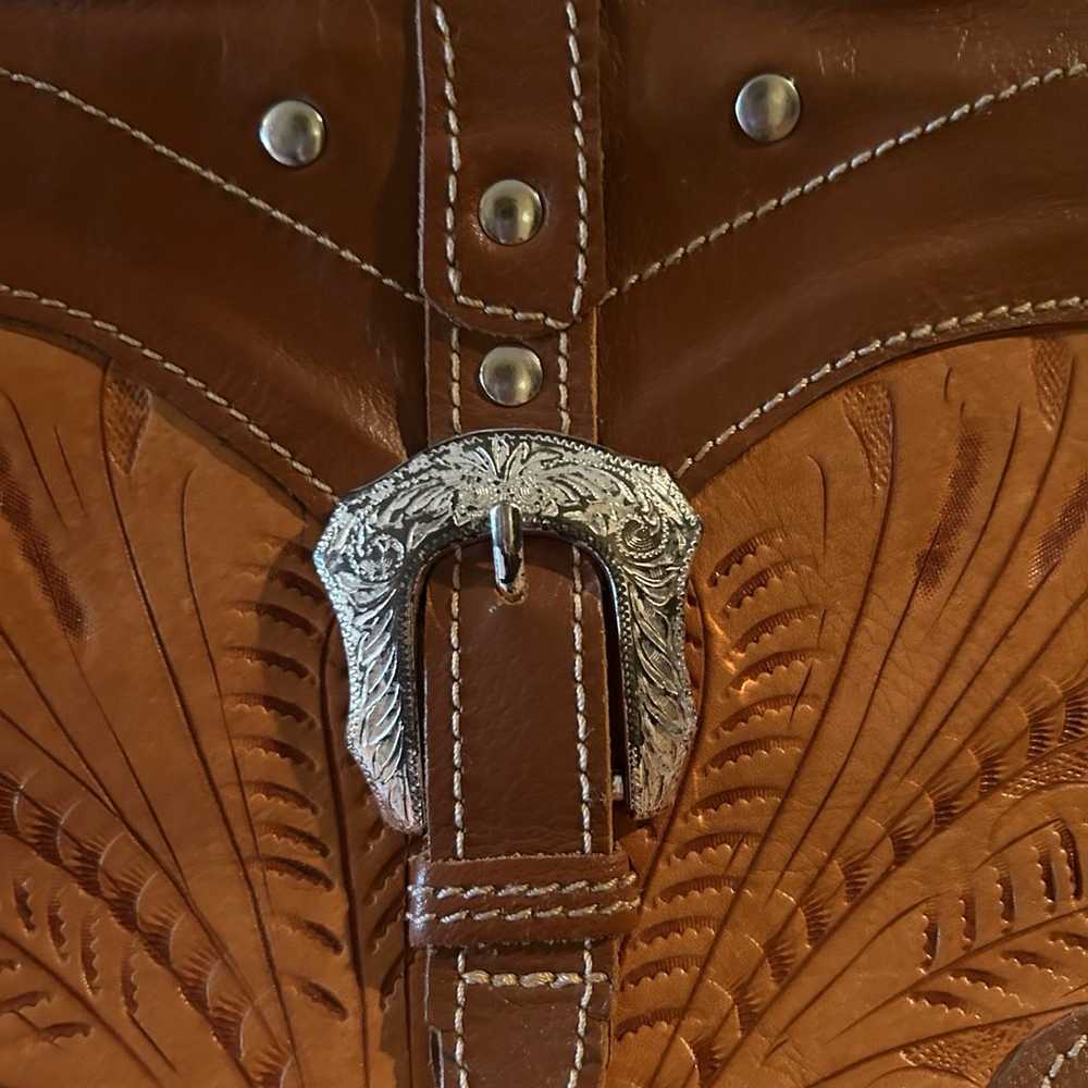 American West Tooled Leather Shoulder Bag - image 5