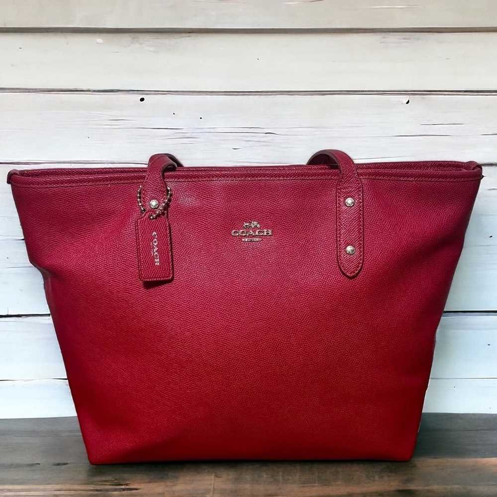 Coach Crossgrain Leather City Tote Cherry Red Sho… - image 1