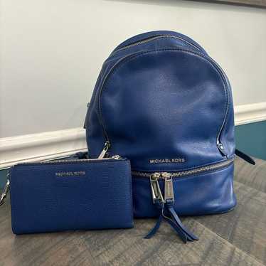 Michael Kors blue Rhea back pack purse leather & … - image 1