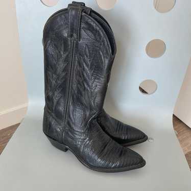black leather cowboys boots code west