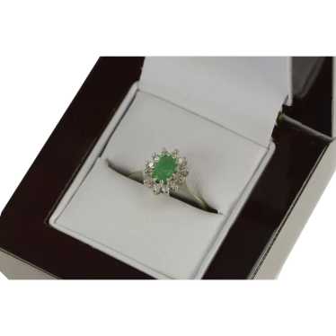 14K Oval Emerald Diamond Halo Engagement Ring Siz… - image 1