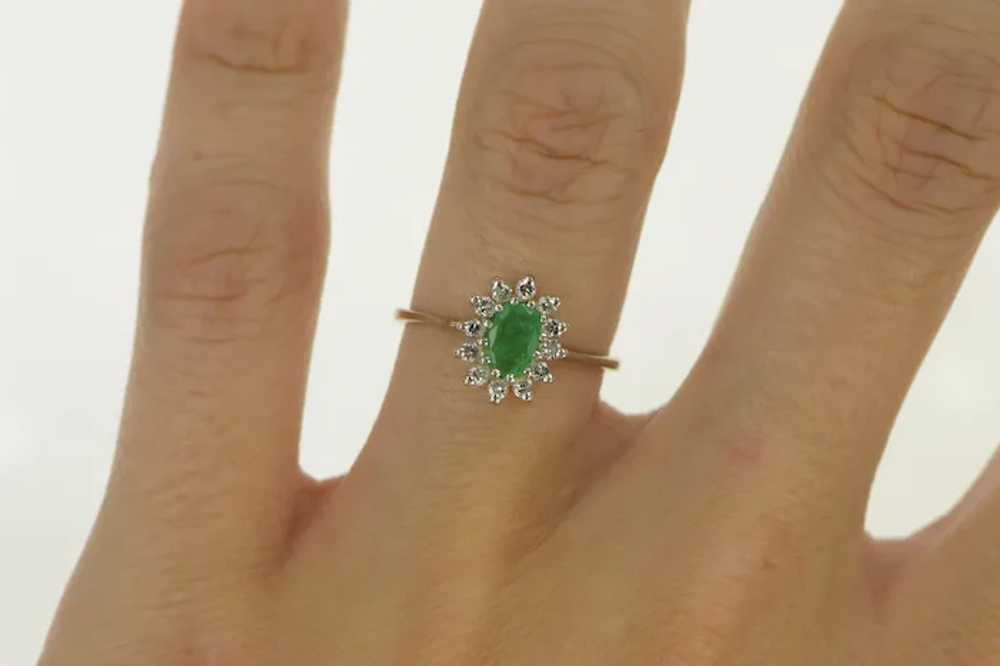 14K Oval Emerald Diamond Halo Engagement Ring Siz… - image 5