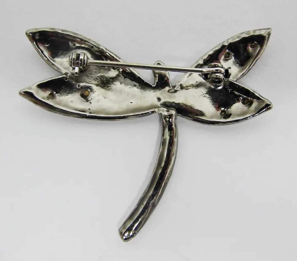Silver Dragonfly Brooch With Black and White Rhin… - image 3