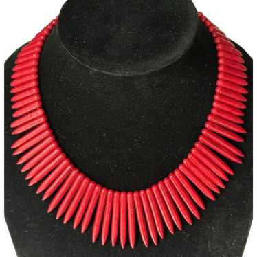 KJL Red Faux Coral Stick/Spike Collar Necklace - … - image 1