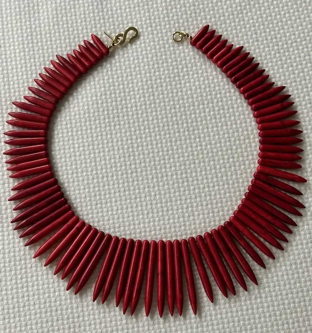 KJL Red Faux Coral Stick/Spike Collar Necklace - … - image 2