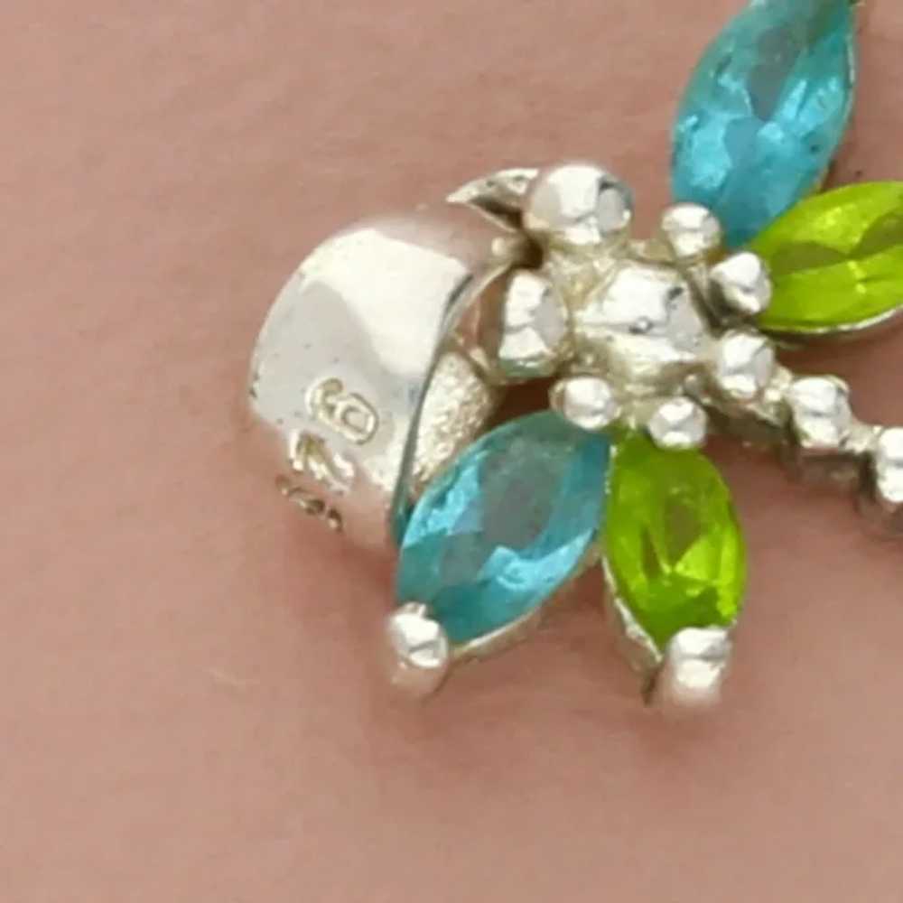 Sterling Silver Blue & Green Cz Dragonfly Pendant - image 3