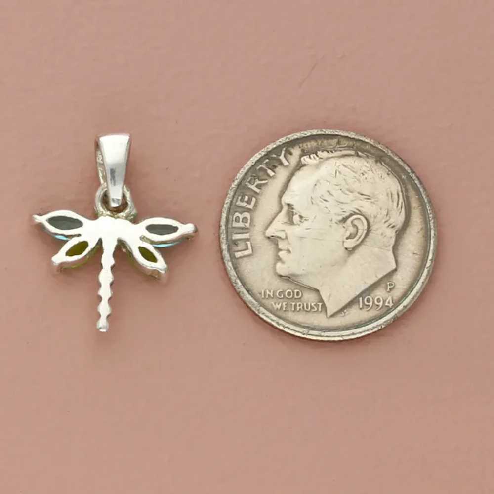 Sterling Silver Blue & Green Cz Dragonfly Pendant - image 4