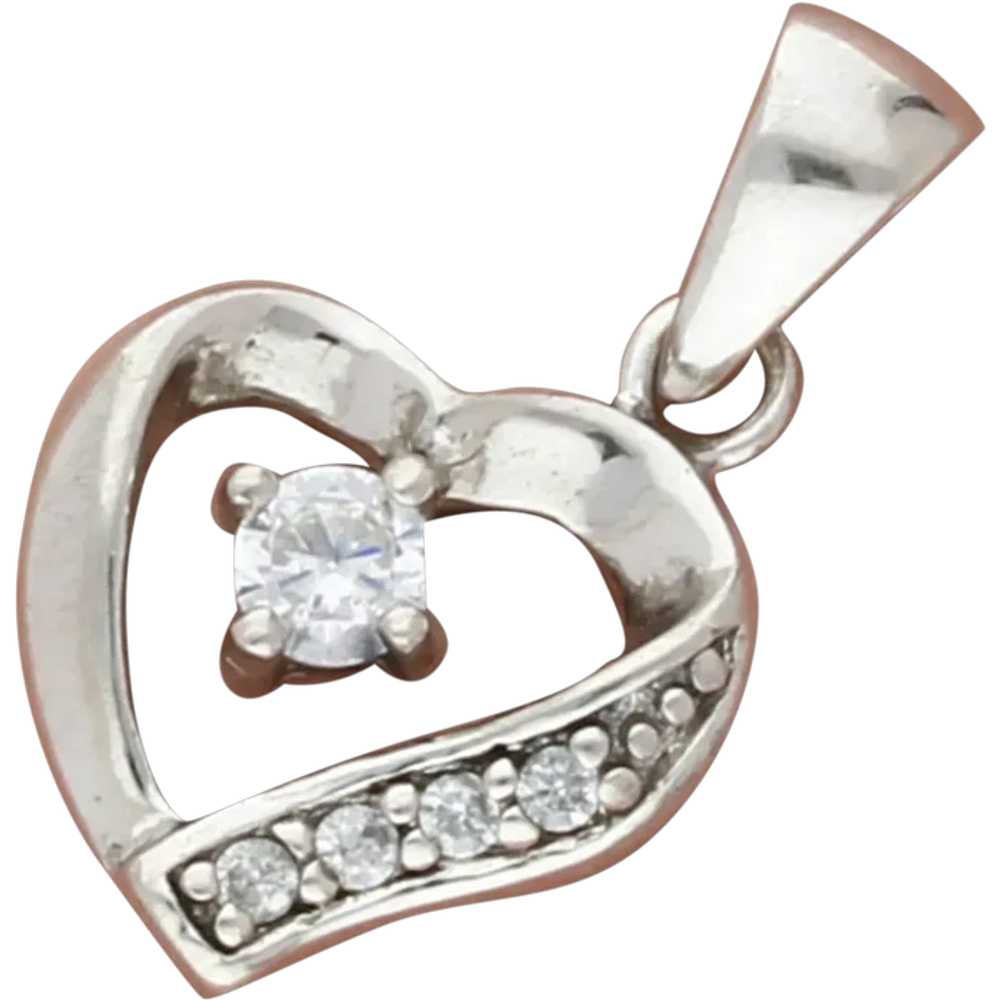Sterling Silver Round-Cut Cz Heart Pendant - image 1