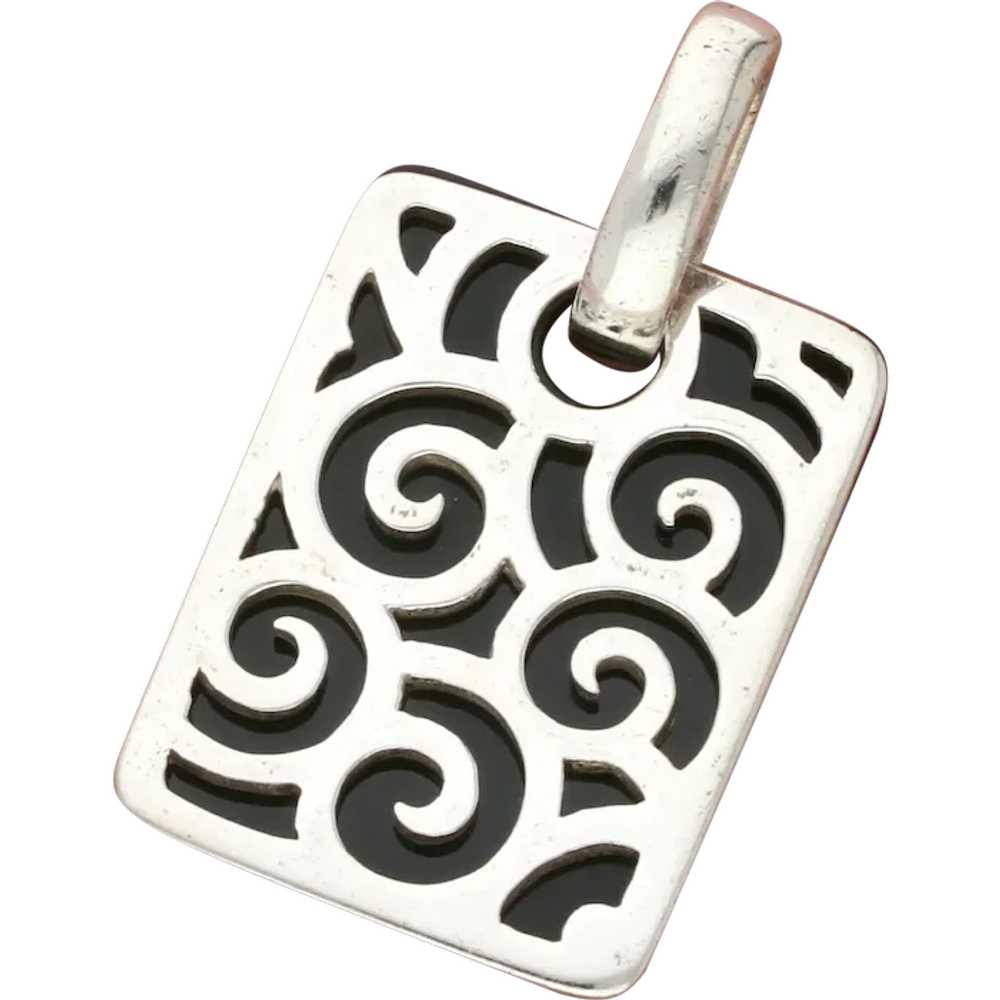 Sterling Silver Black Onyx & Spirals Tag Pendant - image 1