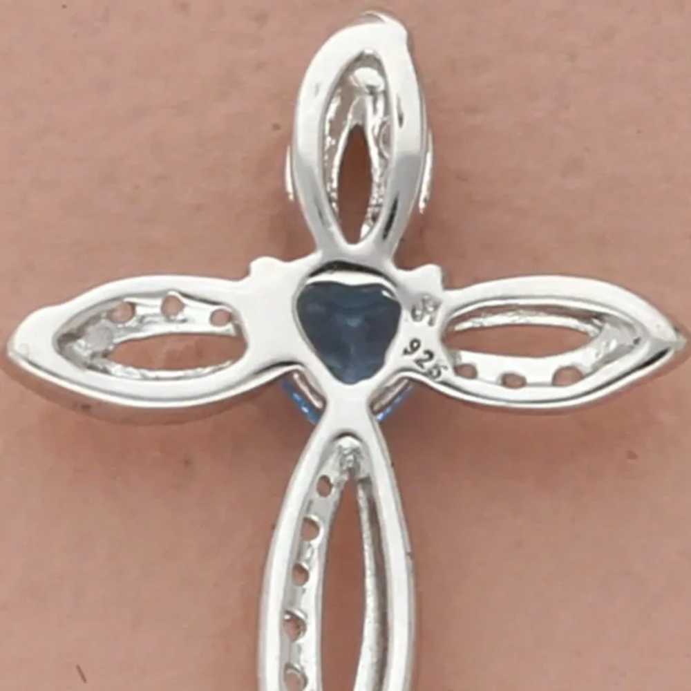 Sterling Silver Dainty Blue & White Topaz Cross P… - image 3