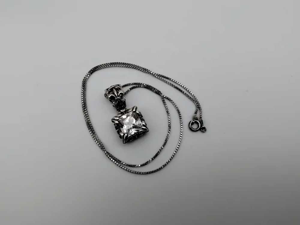 Clear stone filigree fleur-de-lis sterling silver… - image 2